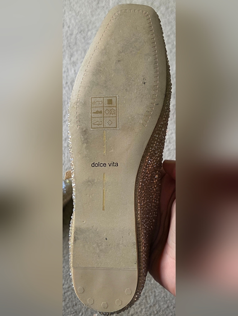 Dolce Vita Reyes Crystal Ballet Mary Jane Flats Light Gold Square Toe Size 7.5 - Picture 8 of 9